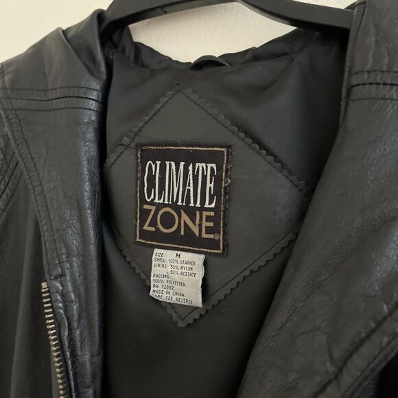 CLIMATE ZONE Vintage Hooded Black Leather Long Jacket Minimalist Streetwear- Med - Picture 4 of 9